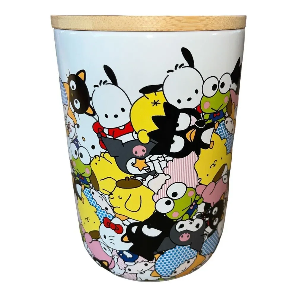 Hello Kitty and Friends Storage Cookie Jar Container Wooden Lid By Sanrio New